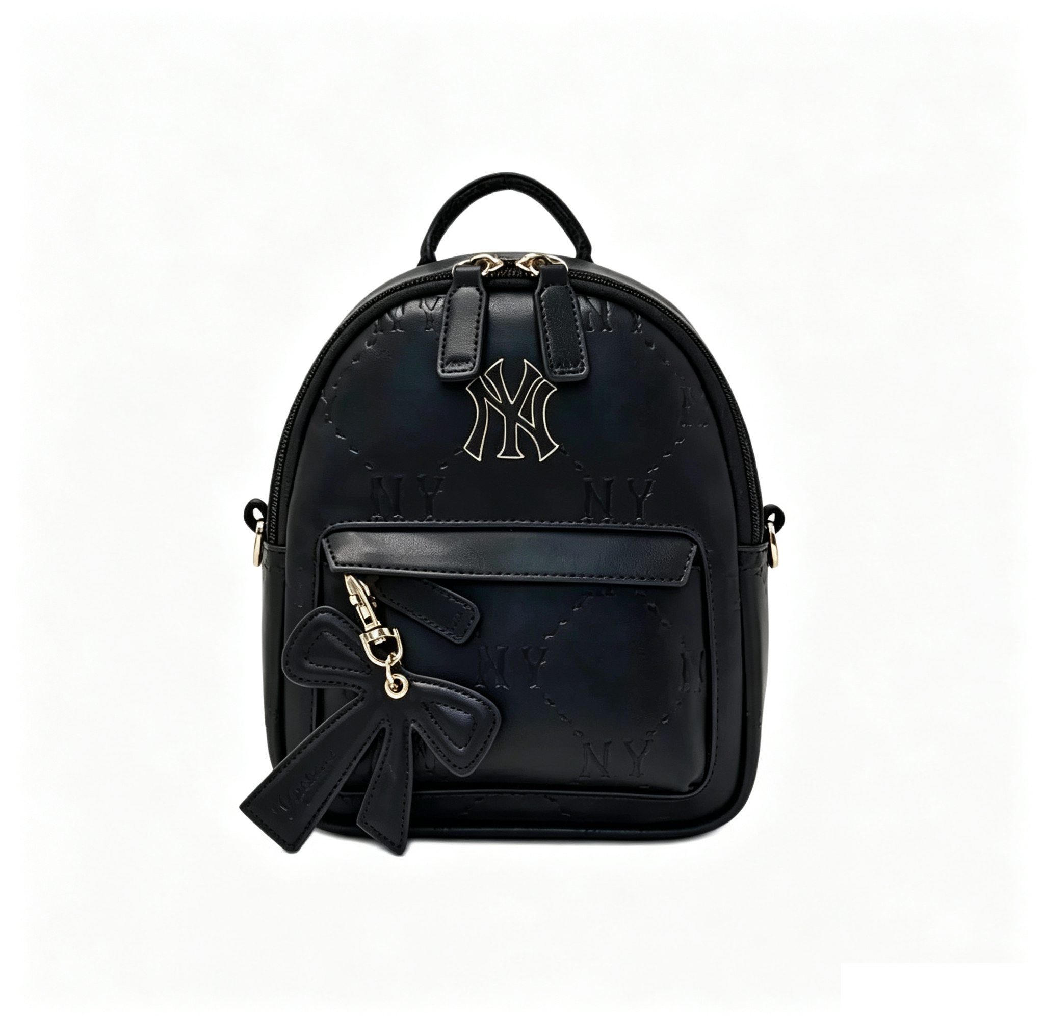 Mini Embossed Pattern Backpack for Women, Cute Bow Pendant Small Daypack, PU Leather Casual Rucksack Multi‑Way Shoulder Bag for Daily Use