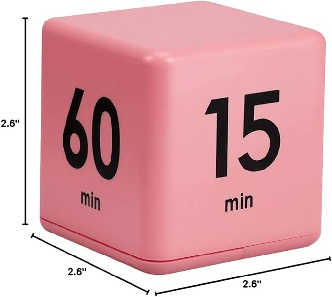 Feilifan Cube Timer, Productivity Flip Timer for Classroom Study Kitchen Workout Kids ADHD Countdown 15-20-30-60 Minute Preset, Pink