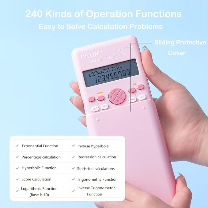 Scientific Calculators for Students, 240 Functions 2-Line Standard Scientific Calculator, Cute School Office Supplies，Math Calculator for School (Purple)