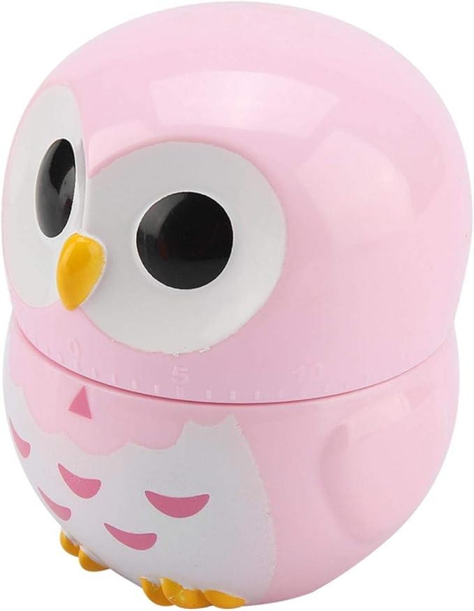 Cooking Timer, Cute Owl Shape Kitchen Timer, 55 Minutes Mechanical Rotating Timers for Cooking,Retro Kitchen Timers with Loud Alarm(pink1)