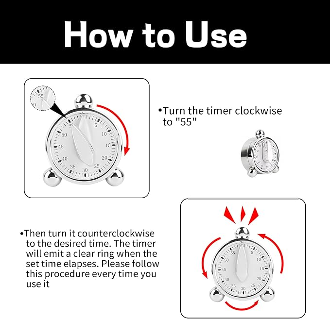 Kitchen Timers for Cooking Seniors 60 Minute Mechanical Kitchen Timer Loud Alarm Clock for Cooking Baking No Batteries Needed Visual Timer Ideal for Kitchen Management Precise Cooking Timing 1 Pack