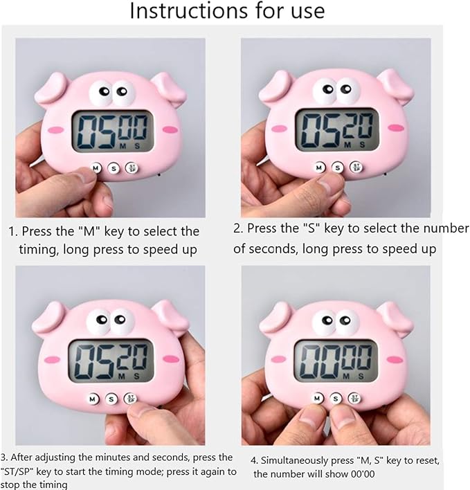 Kitchen Timer, Cute Cartoon Animal Countdown Timer, Digital Cooking Timer with Magnetic, LCD Large-Screen Visual Clock, Hangable Alarm Clock with Stand，for Cooking Bake Sport Game (Timer-XZ)