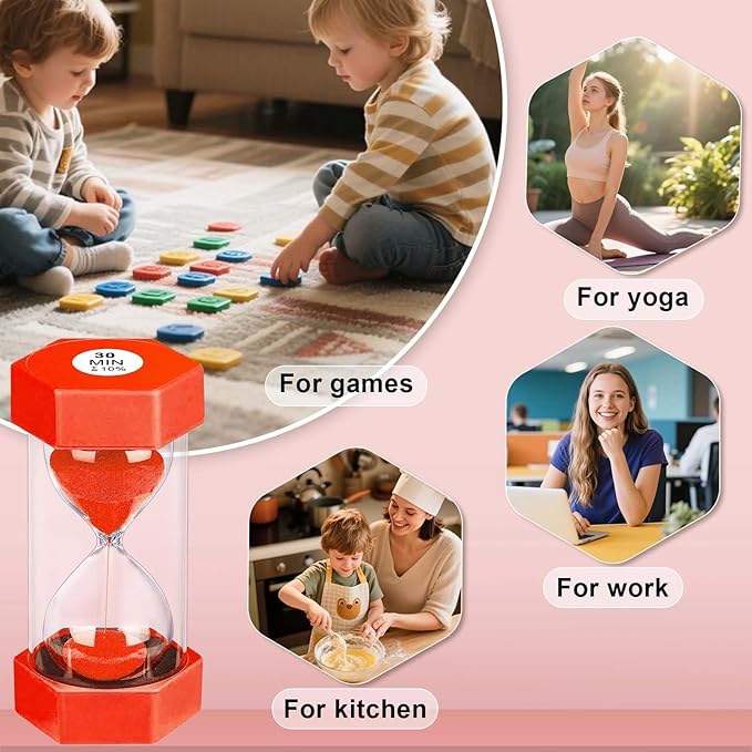 10 Minute Hourglass Sand Timer, Unbreakable Red Hourglass Sand Watch 10 Min, Reloj De Arena 10 Minutos, Colorful Plastic Hour Glass Sandglass for Classroom Games (Red)