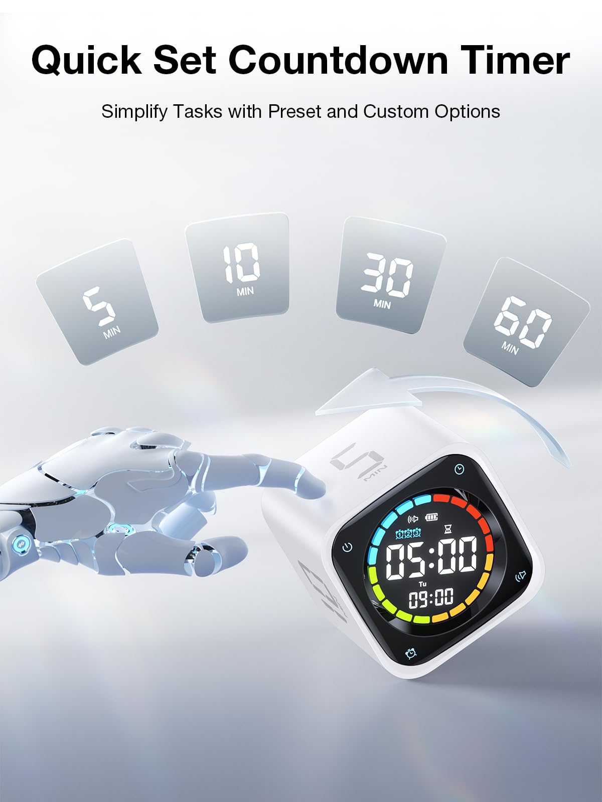 Pomodoro Timer Cube – Smart Focus Timer with Presets, Custom Countdown & Silent Vibration Alerts for Productivity