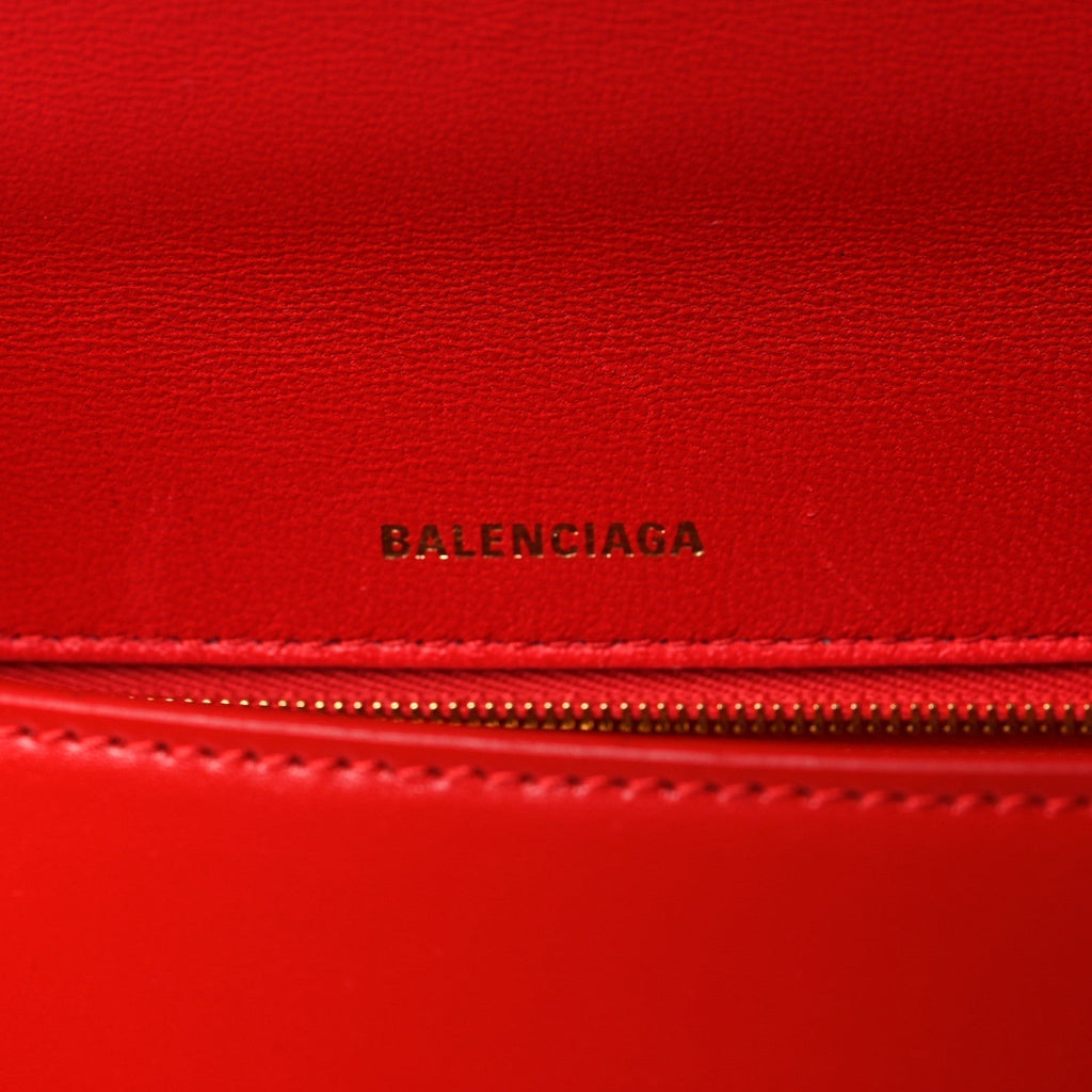 Shiny Box Calfskin Medium Hourglass Top Handle Bag Bright Red
