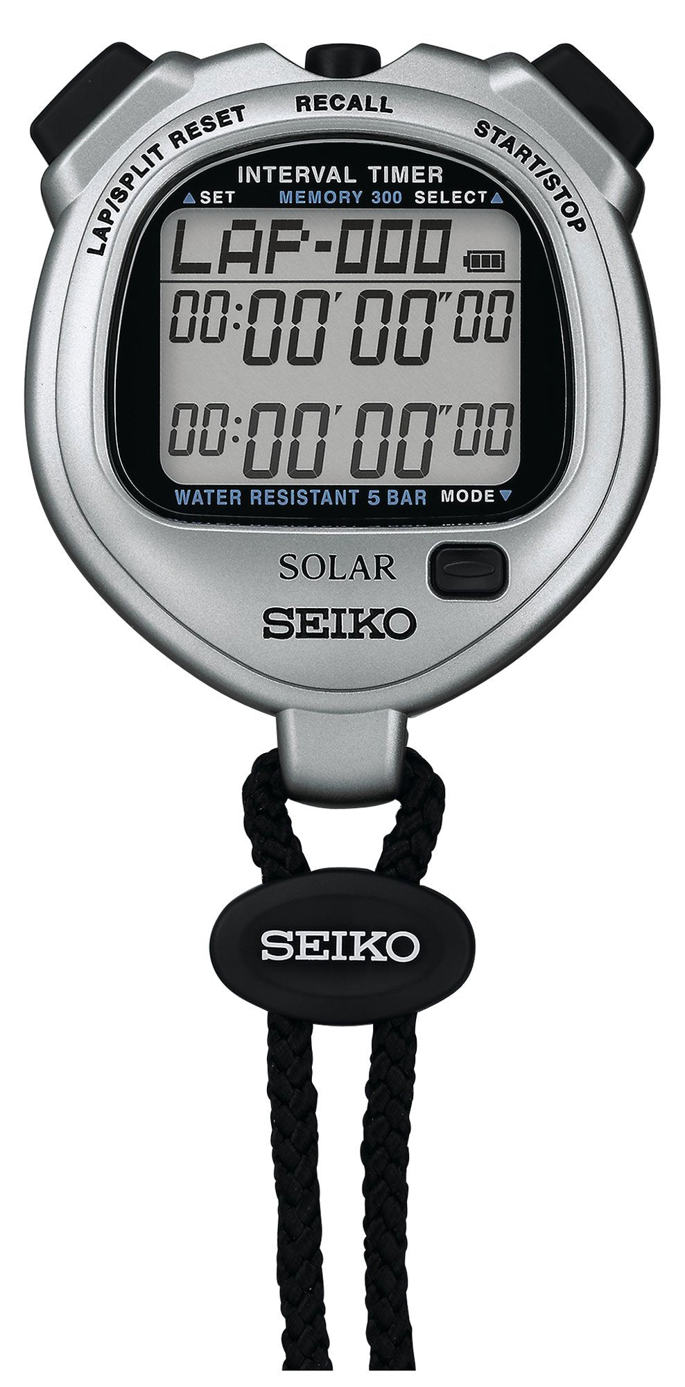 `Seiko Solar Interval Timer Sports Stopwatch SVAJ101, Silver Slim Lightweight, No Battery Replacement Required