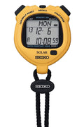 Seiko Solar Sports Stopwatch Timer SVAJ003, Lightweight 61g, 300 Lap Memory, Silent Alert, Yellow